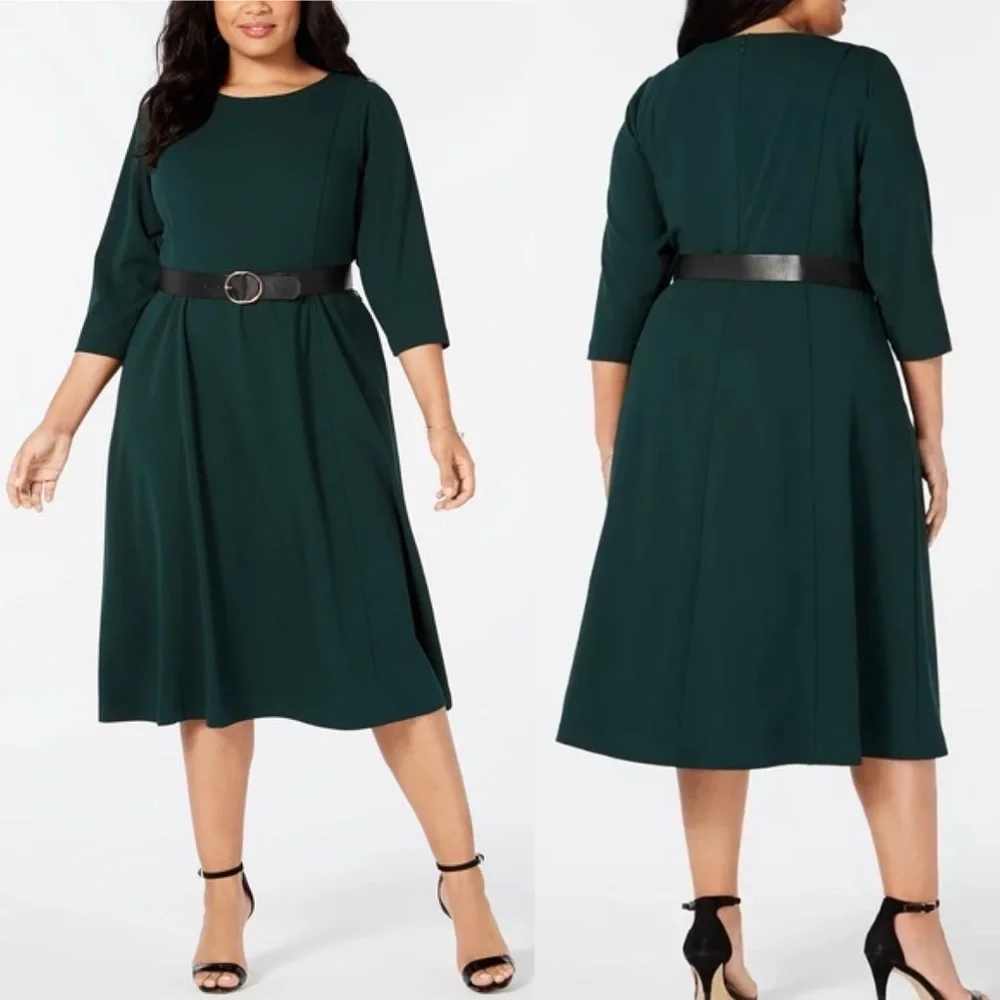 Calvin Klein Green Midi Dress Belted Size 16